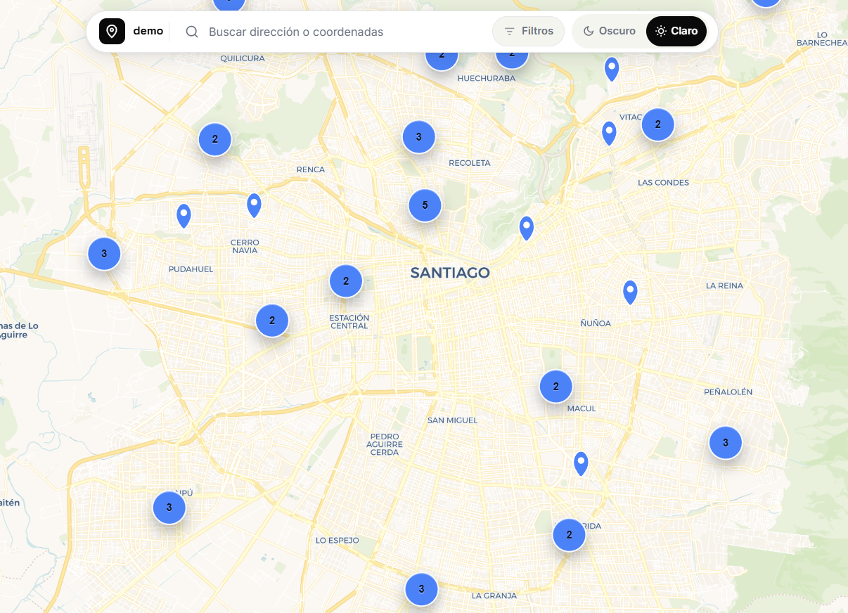Vista del mapa de clientes en Datalynk